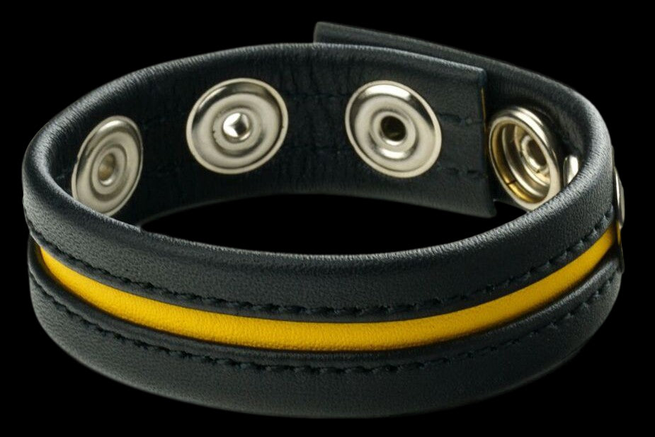 Cockring en cuir 3 pressions Noir-Jaune