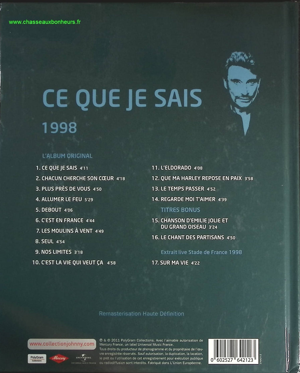 Ce Que Je Sais 1998 - Collection Officielle édition illustrée - Johnny Hallyday - CD
