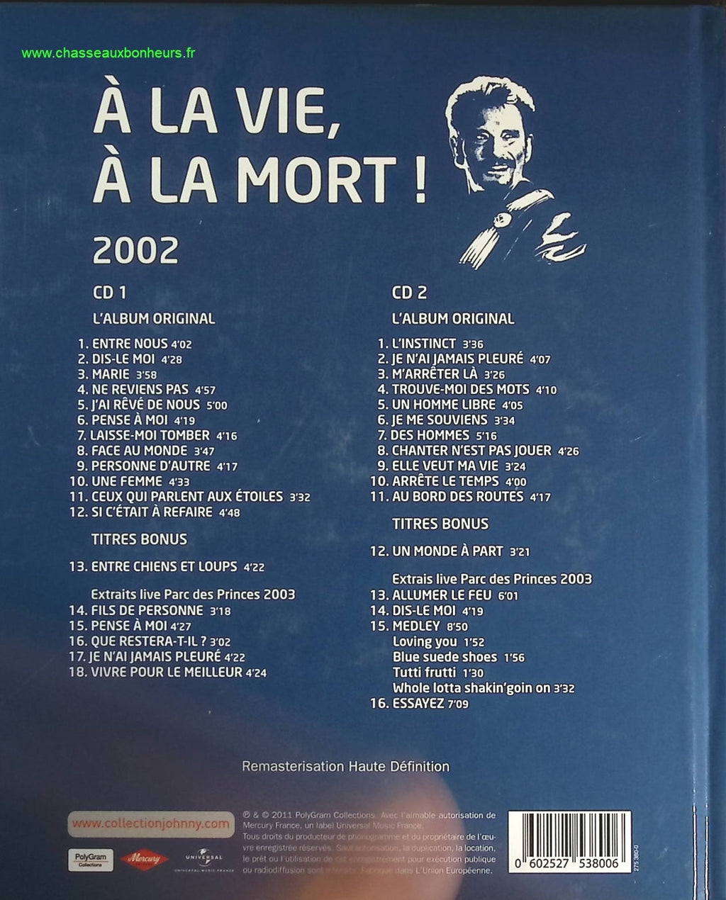A la vie, a la mort 2002 - Collection Officielle édition illustrée - Johnny Hallyday - CD