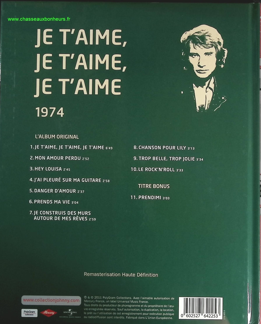 Je t'aime, je t'aime, je t'aime 1974 - Collection Officielle édition illustrée - Johnny Hallyday - CD