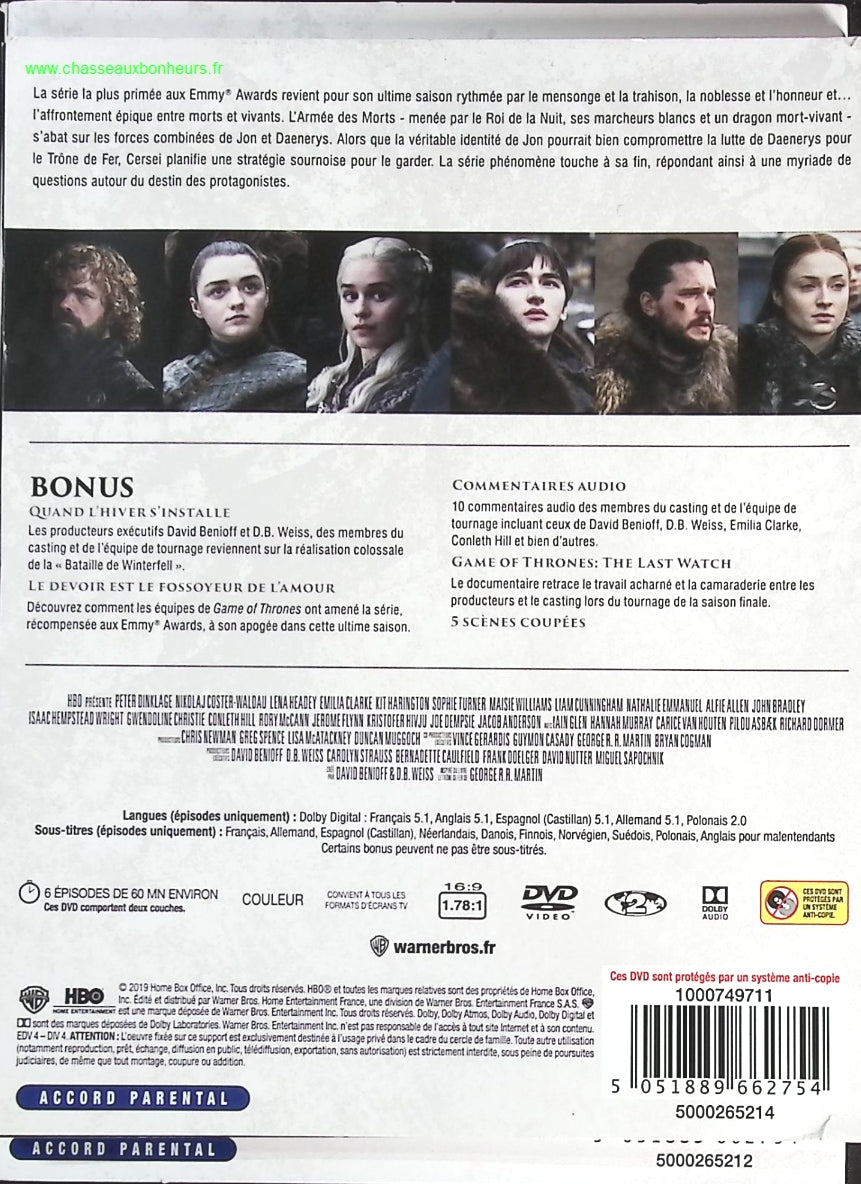 Game of Thrones Le Trône de Fer L'intégrale des saisons 8 - Peter Dinklage - DVD