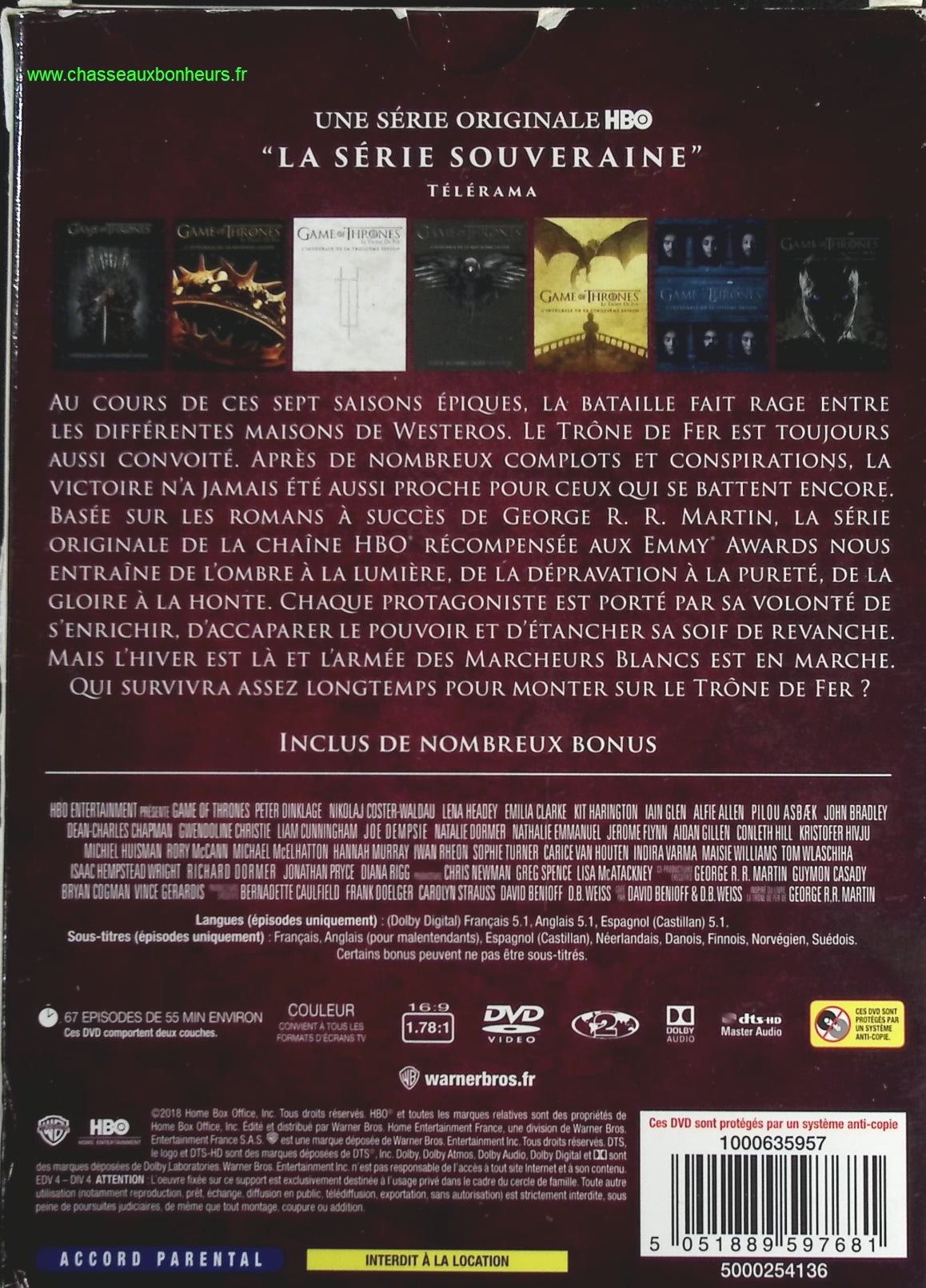 Game of Thrones Le Trône de Fer L'intégrale des saisons 1 à 7 - Peter Dinklage - DVD