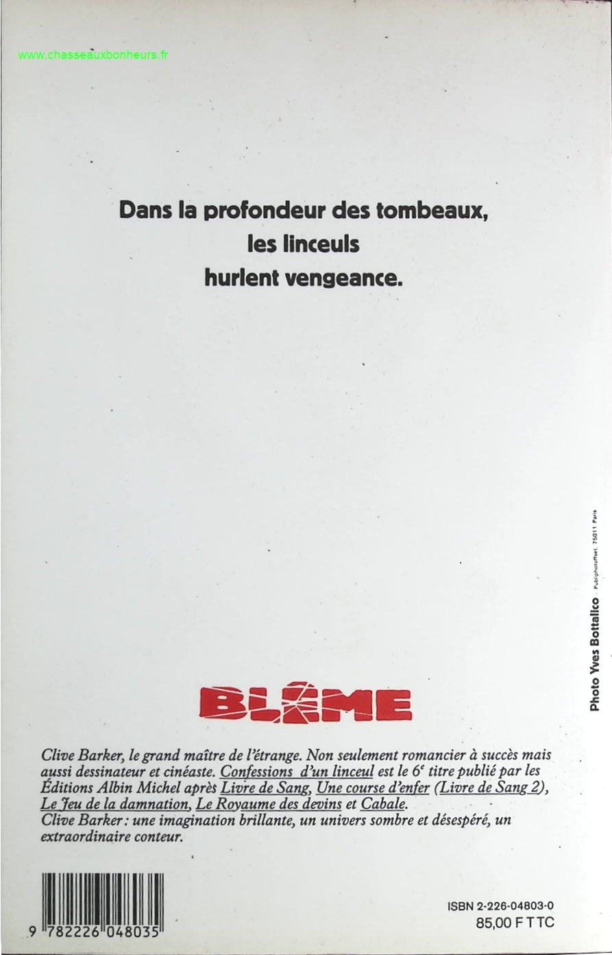 Confessions d'un linceul - Clive Barker - livre