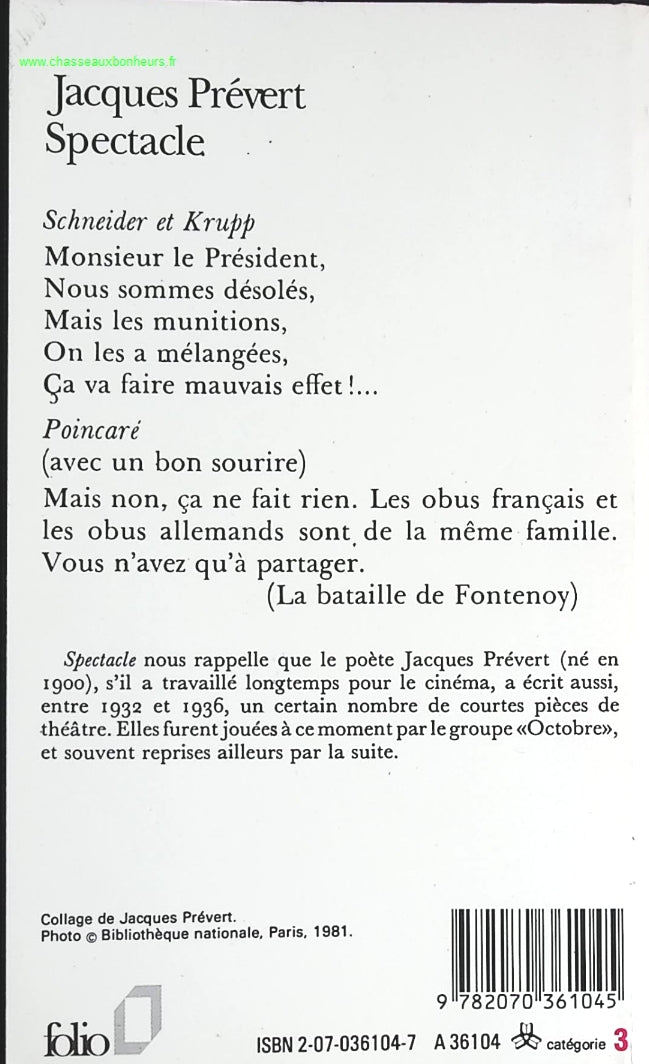 Spectacle - Jacques Prévert - livre