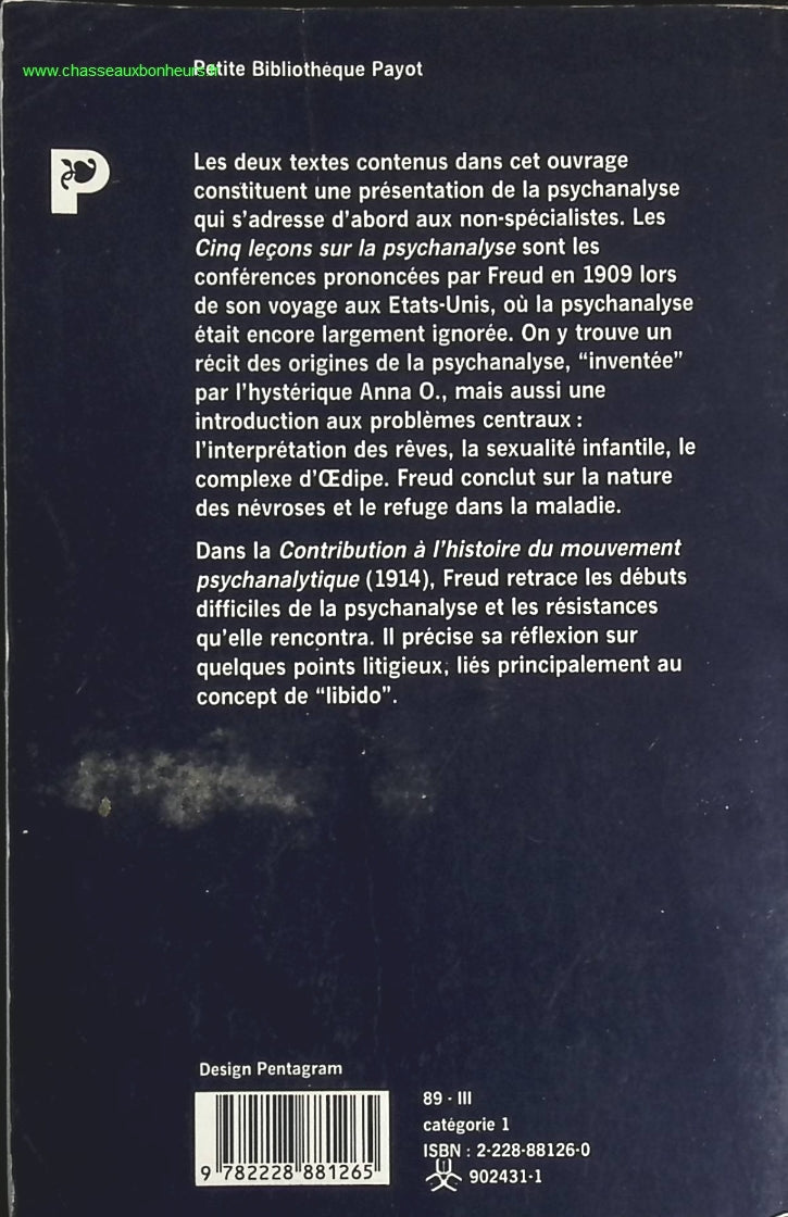 Cinq lecons sur la psychanalyse - Sigmund Freud - livre