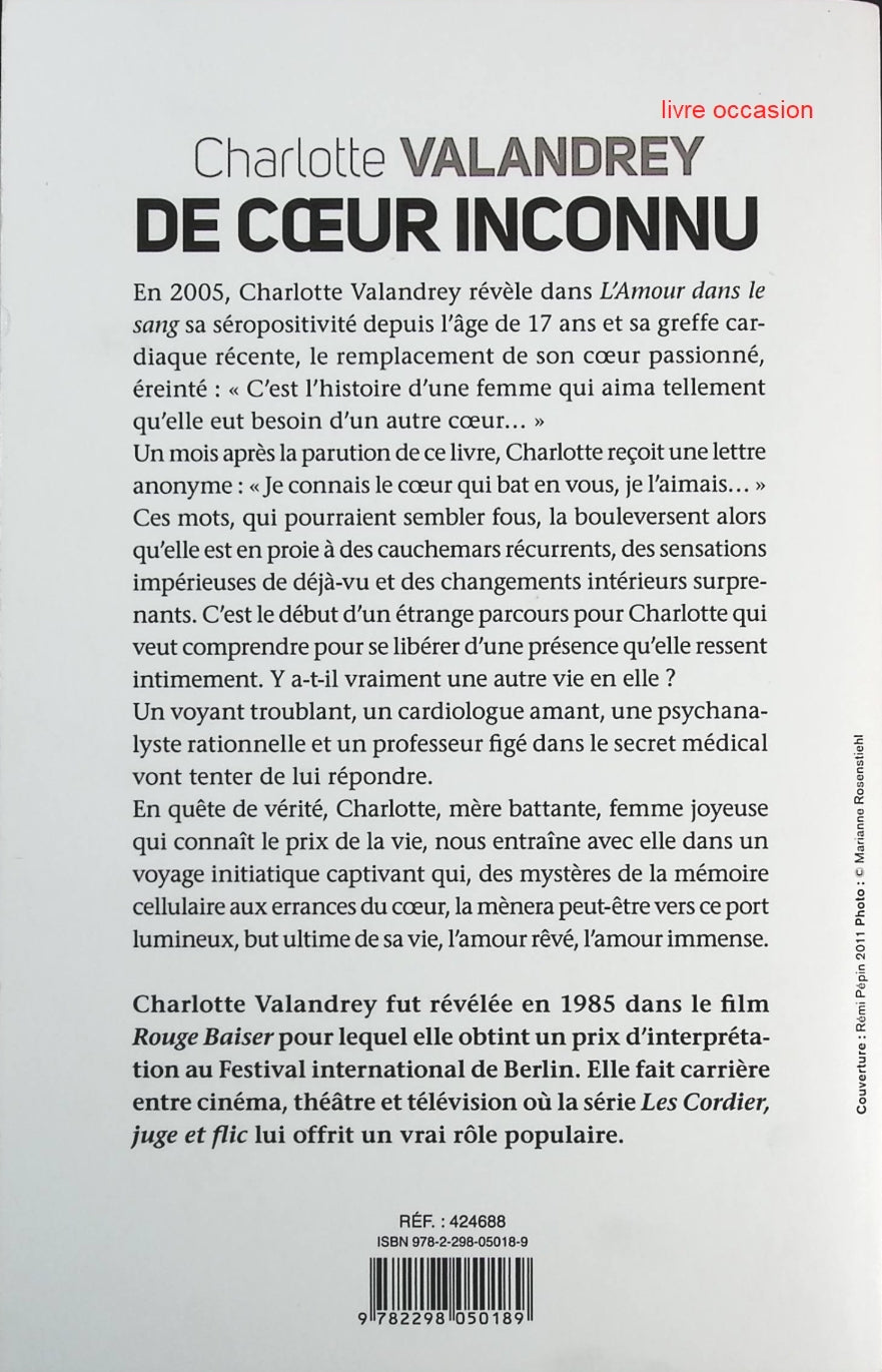 De coeur inconnu - Charlotte Valandrey - Livre