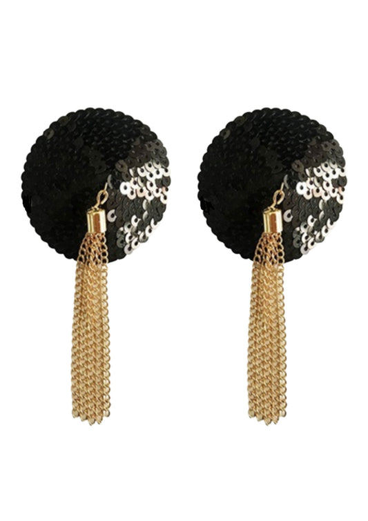 Cache-Tétons Sequin avec Chaîne Nipple Couture Noir