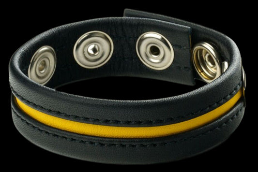 Cockring en cuir 3 pressions Noir-Jaune
