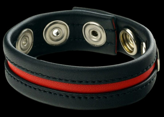 Cockring en cuir 3 pressions noir-Rouge