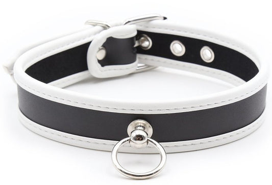Collier O Ring Simili Noir-Blanc