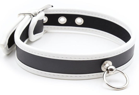 Collier O Ring Simili Noir-Blanc