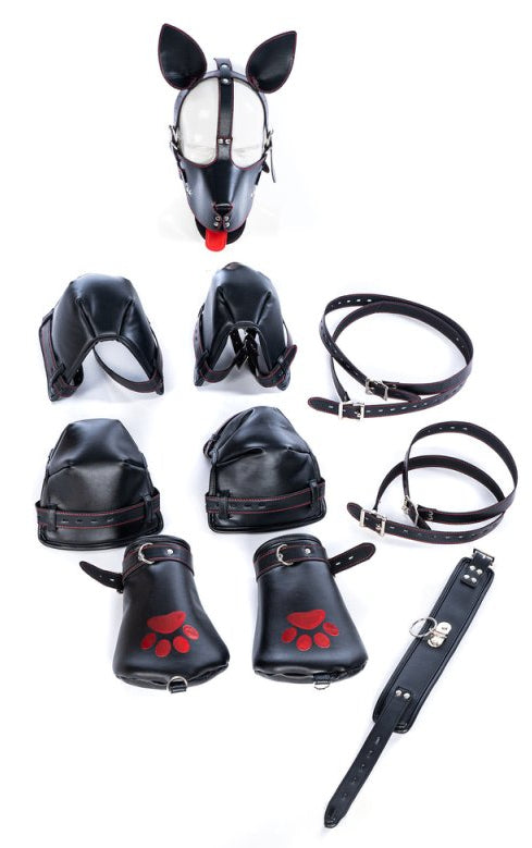 Kit complet Puppy Bondage 14 Pièces Noir-Rouge