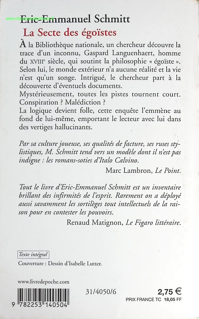 La Secte des égoïstes - Eric-Emmanuel Schmitt - livre