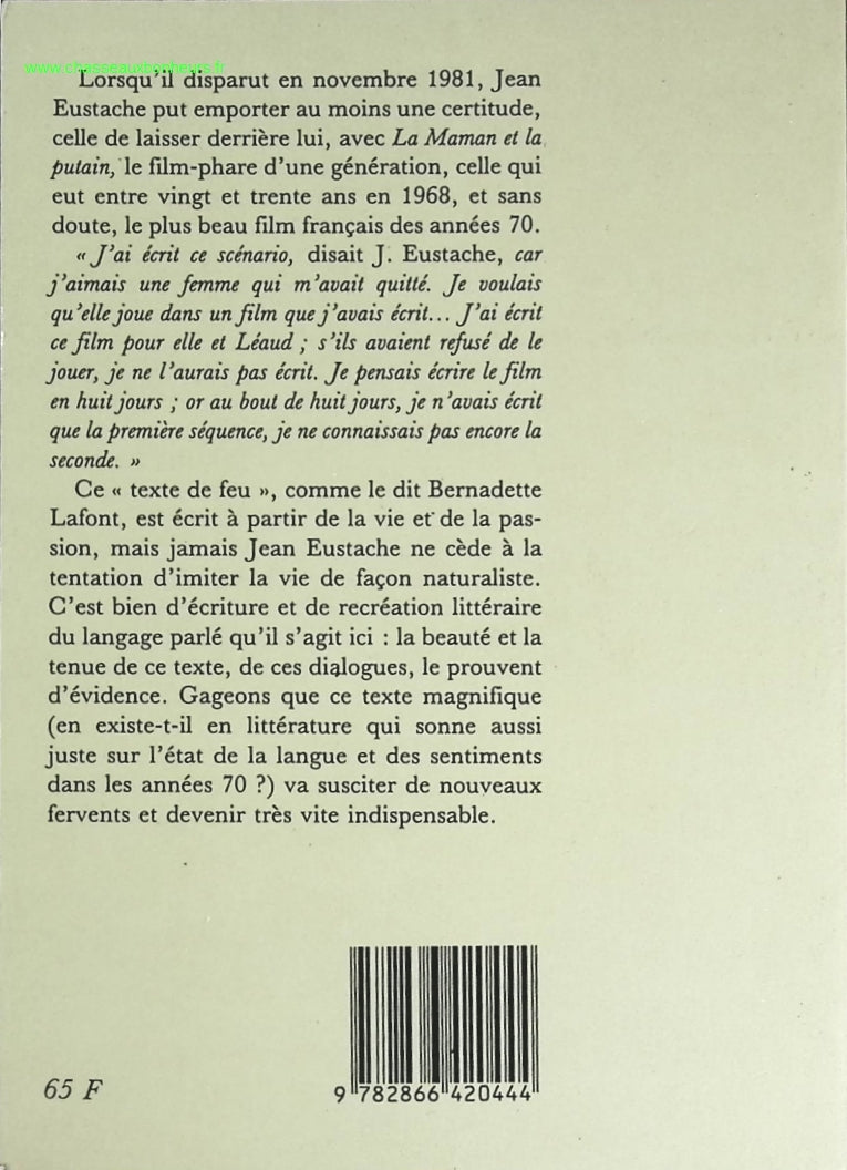 La Maman et la putain - Scénario - Jean Eustache - livre