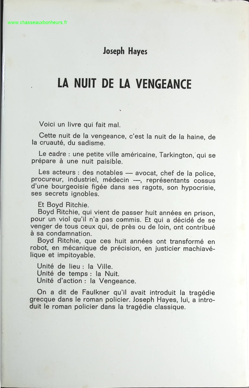 La nuit de la vengeance - Joseph Hayes - livre
