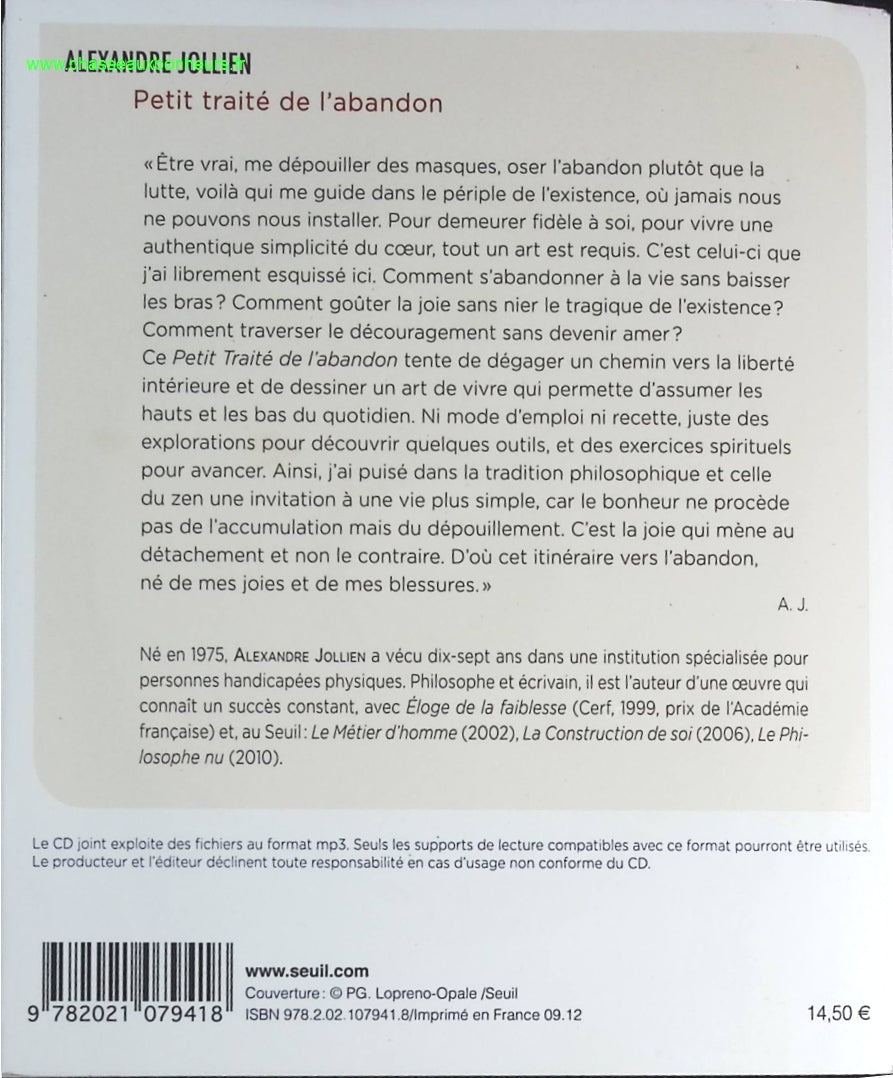 Petit Traité de l'abandon - Pensées pour accueillir la vie telle qu'elle se propose - Alexandre Jollien - livre