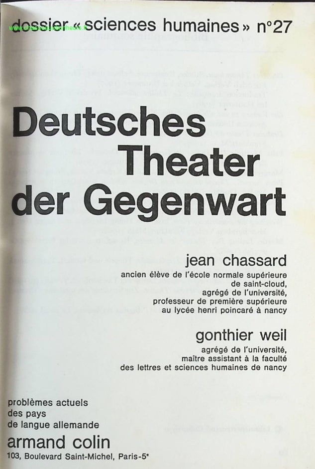 Deutsches Theather der Gegenwart - J. Chassard G. Weil - livre en Allemand