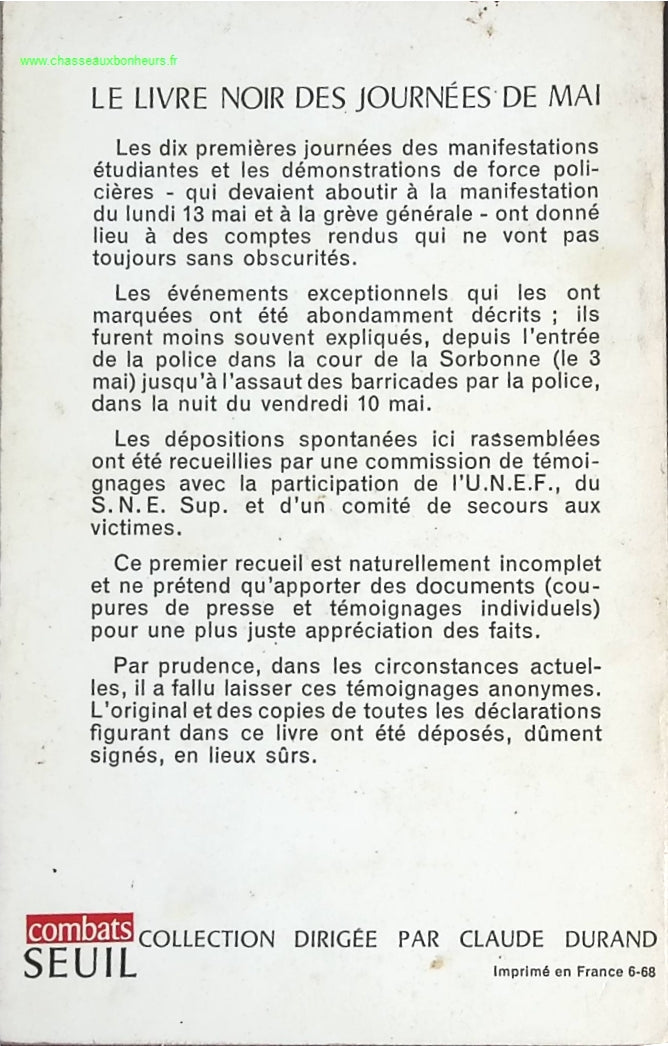 Le livre noir des journées de mai - Unef Et Snesup - livre