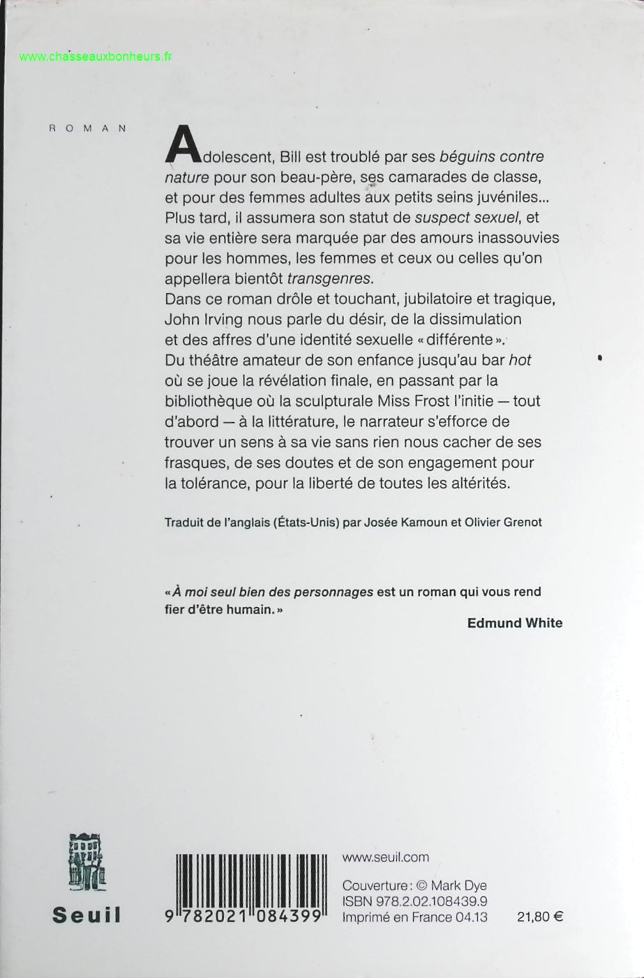 A moi seul bien des personnages - John Irving - livre