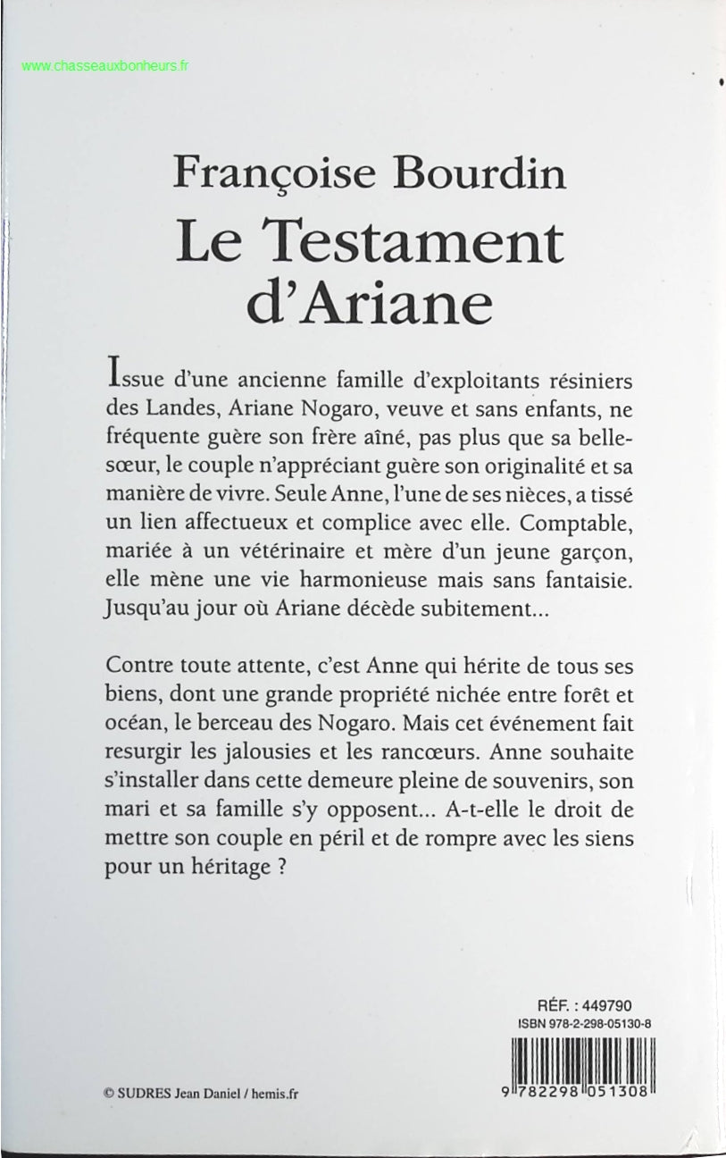 Le testament d'Ariane - Françoise Bourdin - livre