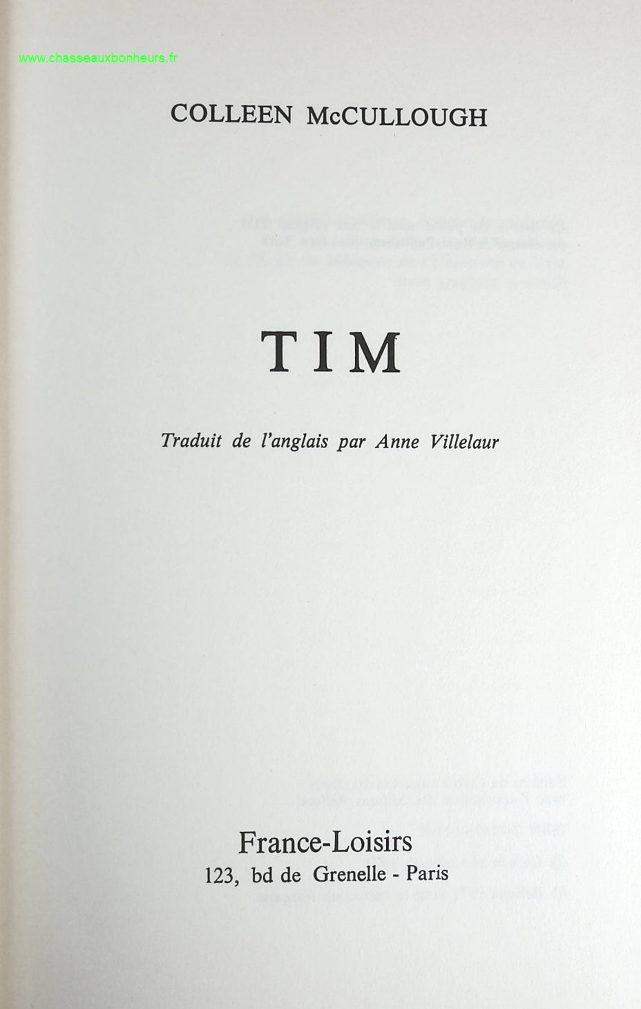 Tim - Colleen McCullough - livre