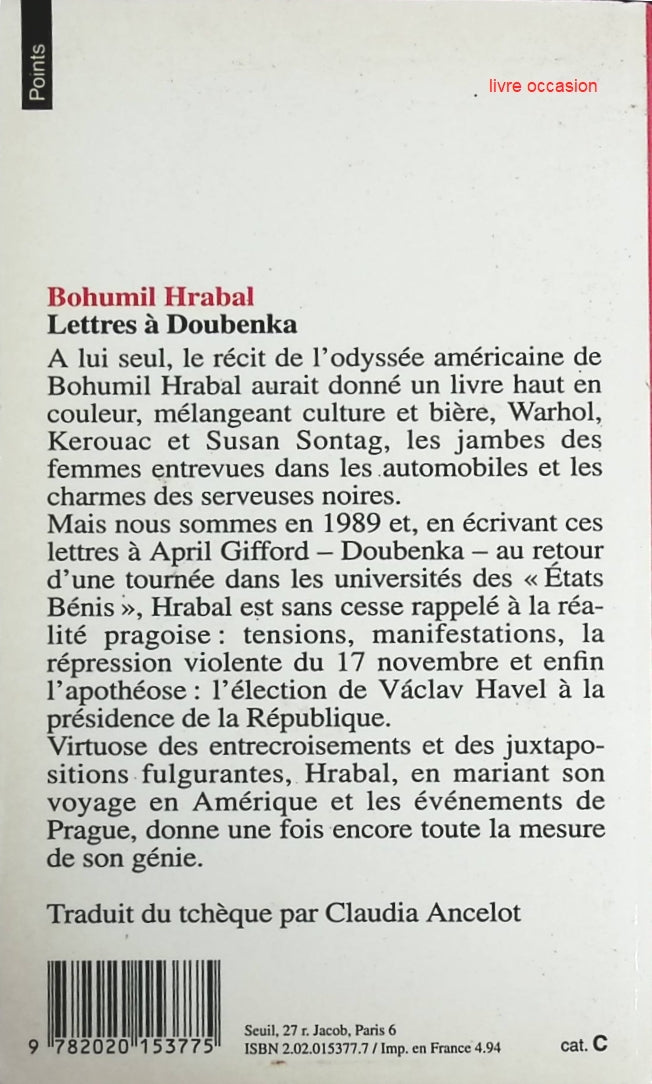 Lettres à Doubenka - Bohumil Hrabal - Livre