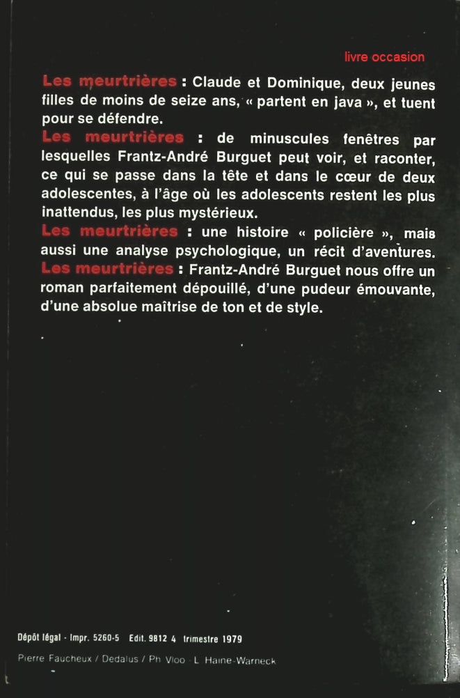 Les Meurtrières - Frantz-André Burguet - Livre
