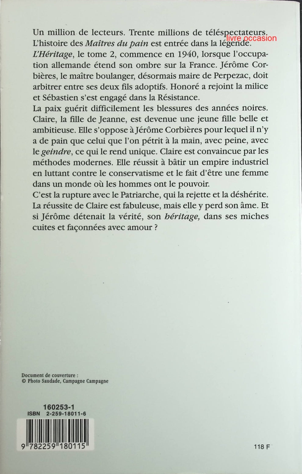 Les Maîtres Du Pain tome 2 : L'héritage - Bernard Lenteric - Livre