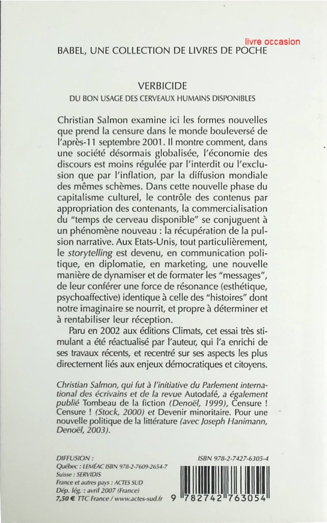 Verbicide - Du bon usage des cerveaux humains disponibles - Christian Salmon - Livre
