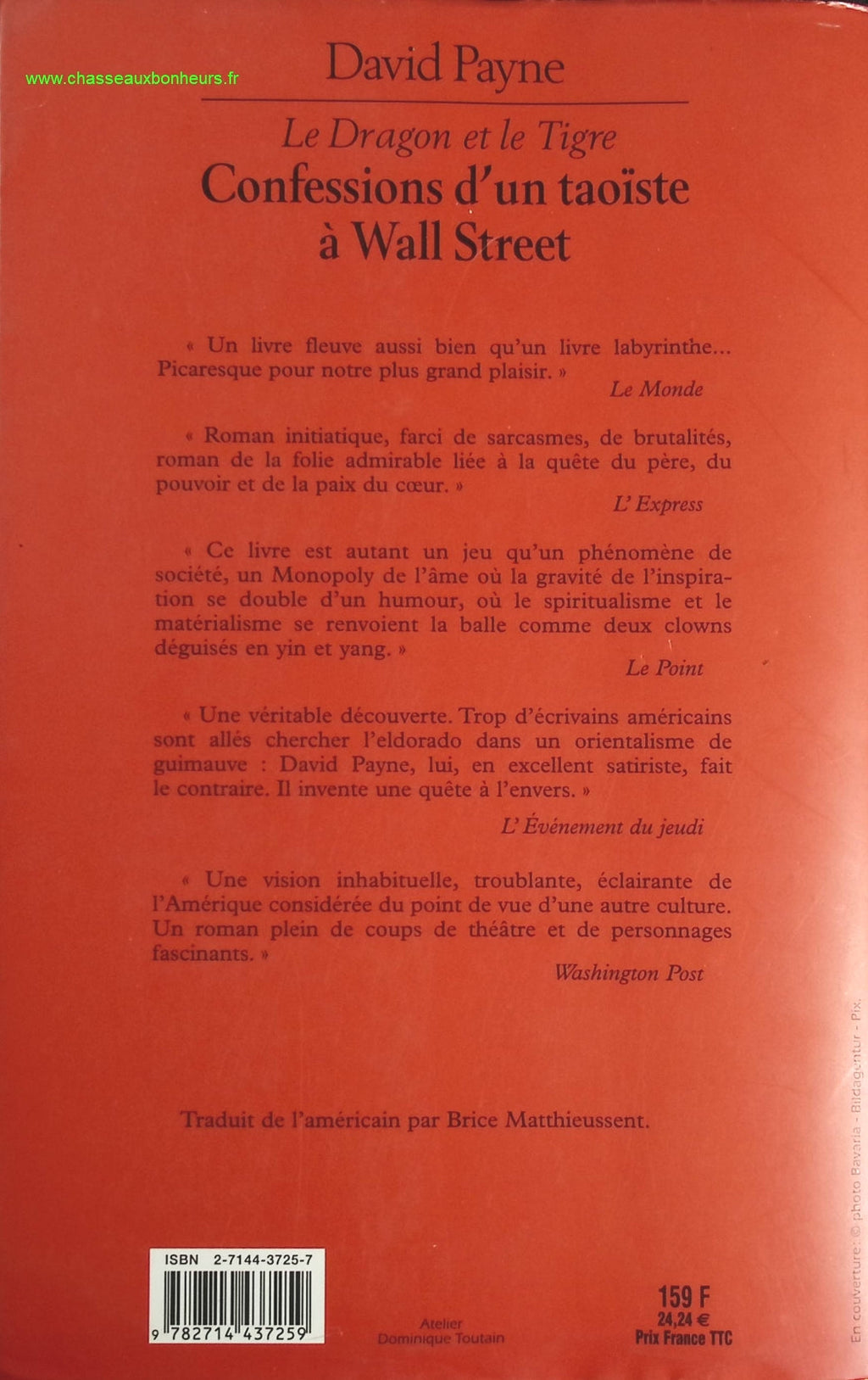 Confession d'un taoïste à wall street le dragon et le tigre - David Payne - livre