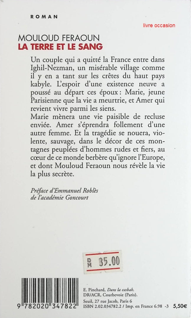 La Terre et le sang - Mouloud Feraoun - Livre