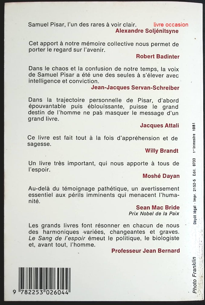 Le Sang de l'espoir - Samuel Pisar - Livre