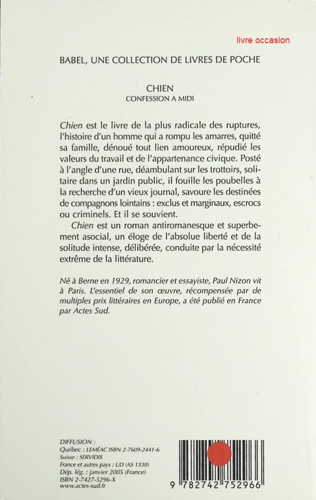 Chien - Confession à midi - Paul Nizon - Livre