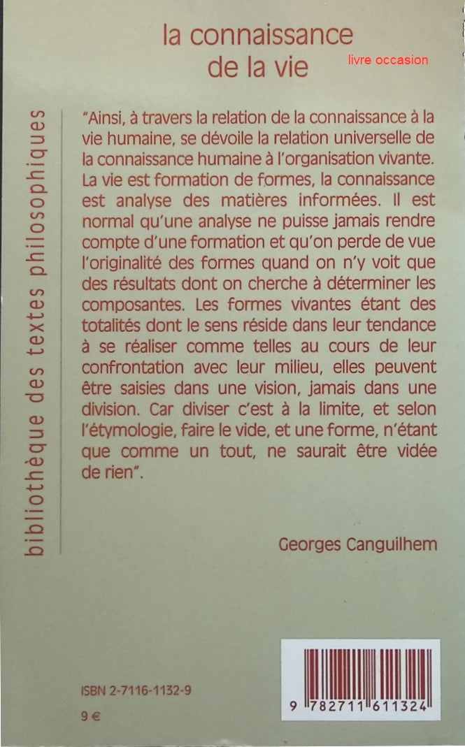 La connaissance de la vie - Georges Canguilhem - livre