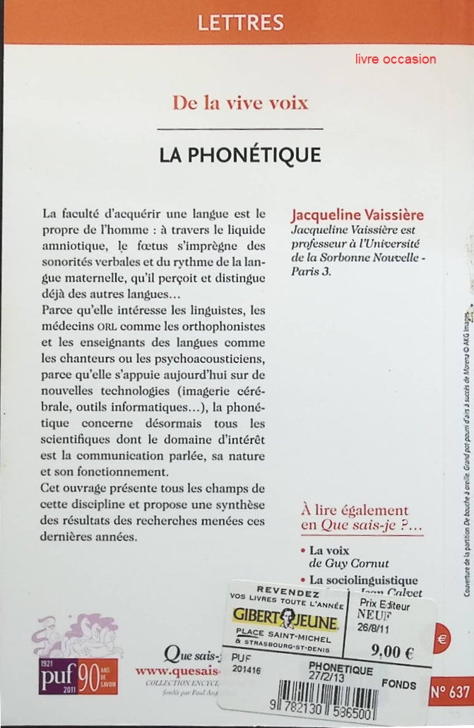 La phonétique - Jacqueline Vaissière - livre