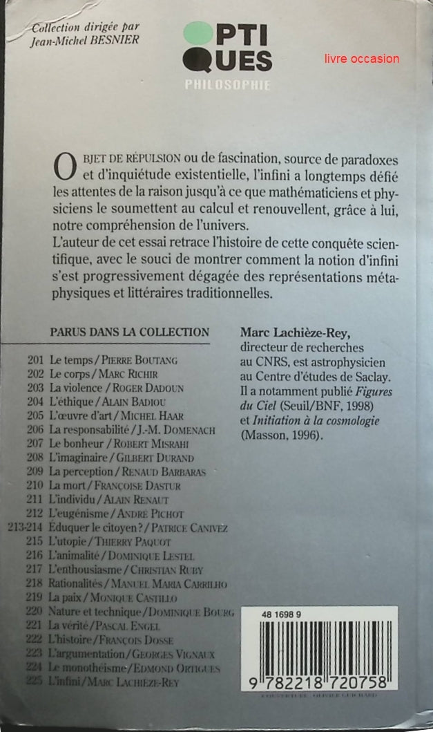 L'infini : De La Philosophie à L'astrophysique - Marc Lachièze-Rey - livre