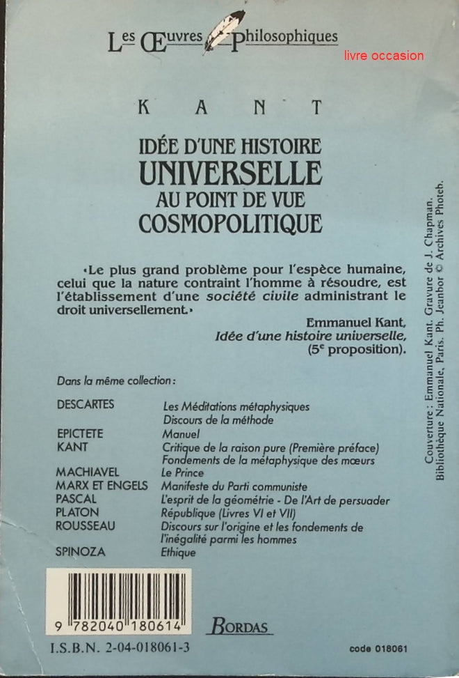 Idée d'une histoire universelle au point de vue cosmopolitique - Emmanuel Kant - livre