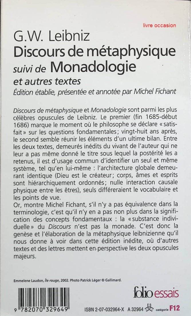 Discours de métaphysique - Monadologie - Gottfried Wilhelm Leibniz - livre