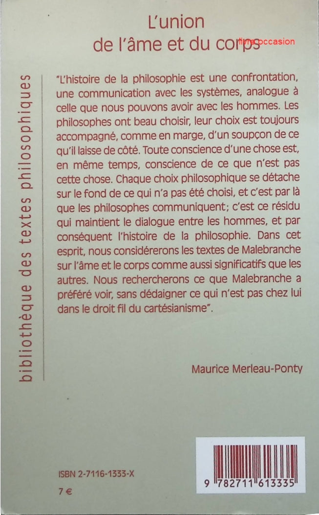 L'union de l'âme et du corps chez Malebranche, Biran et Bergson - Maurice Merleau-Ponty - livre