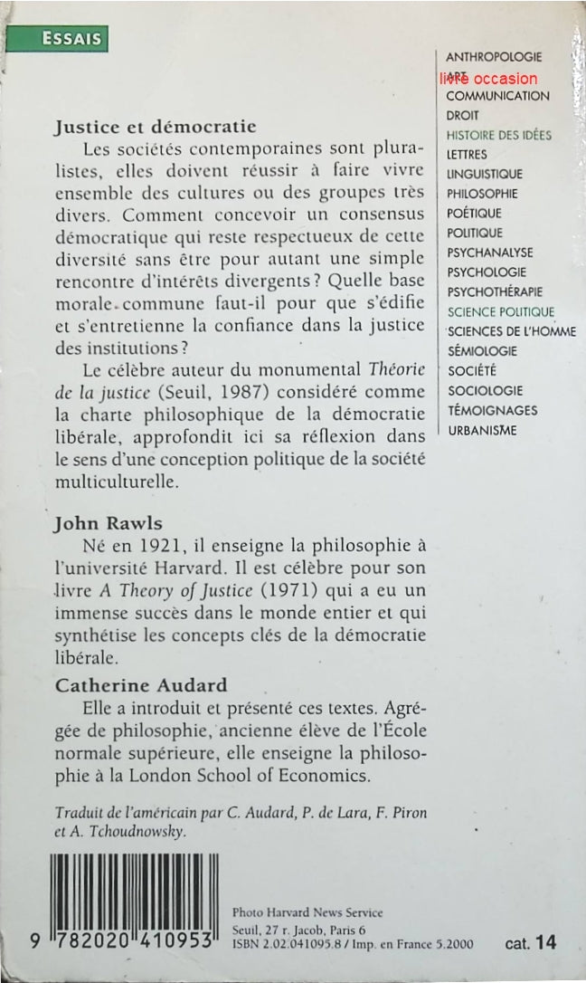 Justice et démocratie - John Rawls - livre