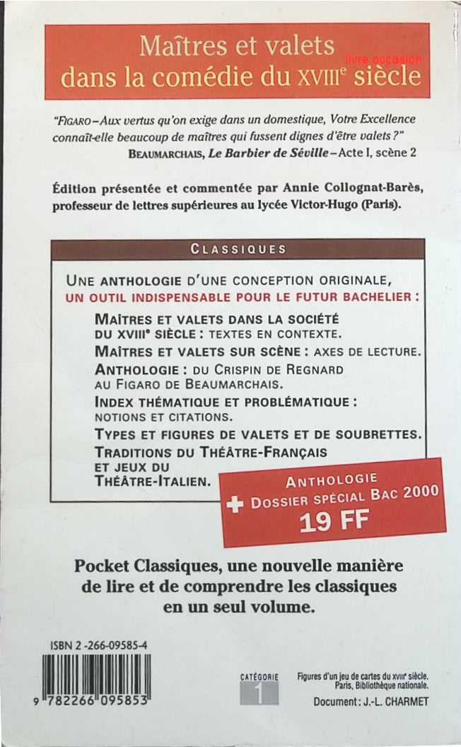 Maîtres et valets dans la comédie du XVIIIe siècle - Annie Colognat-Barès - livre