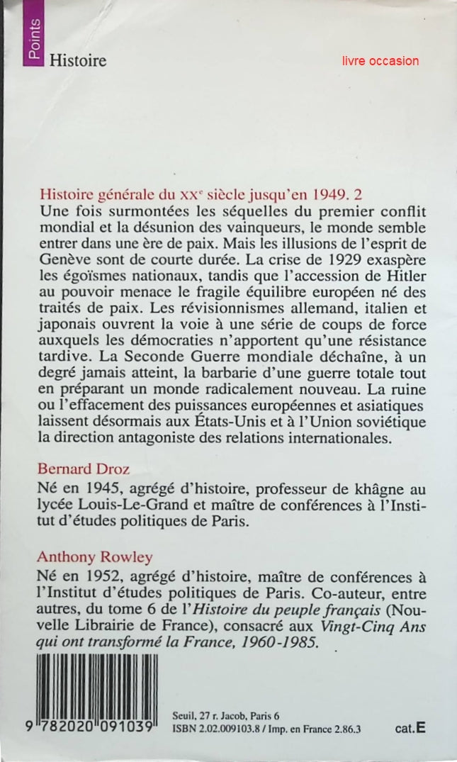 Histoire générale du XXe siècle. Tome 2 : La naissance du monde contemporain - Bernard Droz Anthony Rowley - livre
