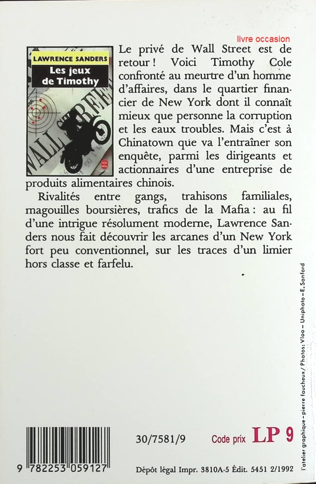 Les jeux de Timothy - Laurence Sanders - Livre