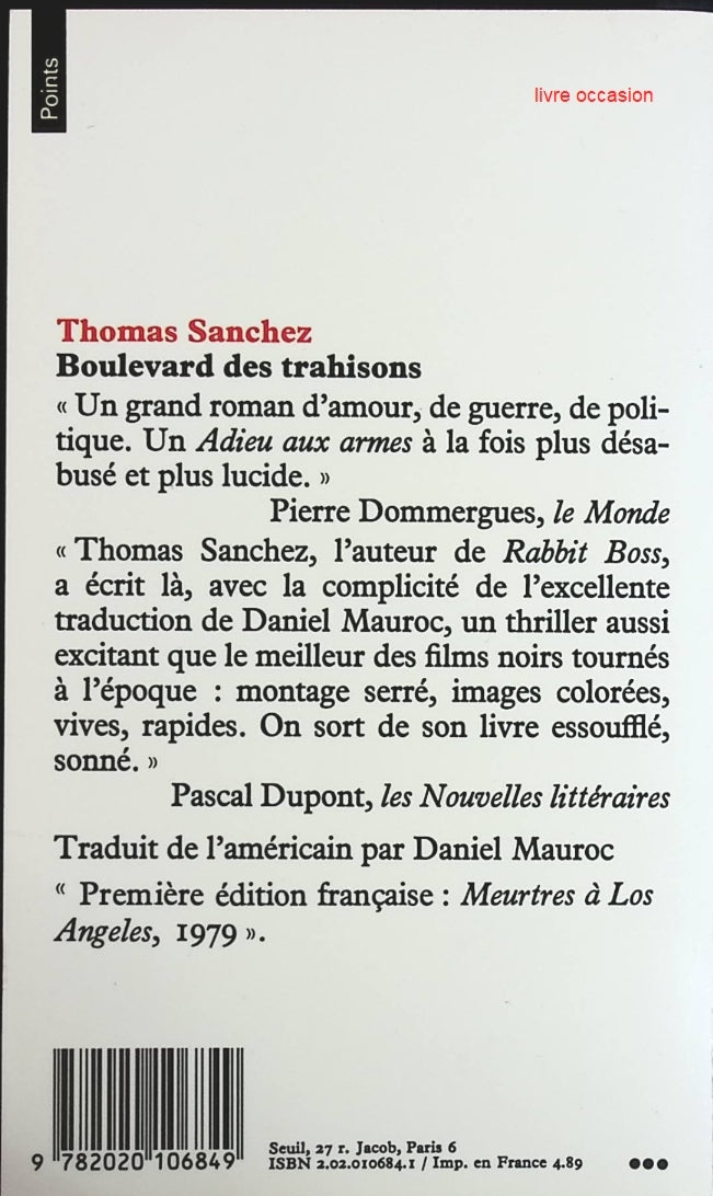 Boulevard Des Trahisons - Meurtres À Los Angeles - Thomas Sanchez - Livre