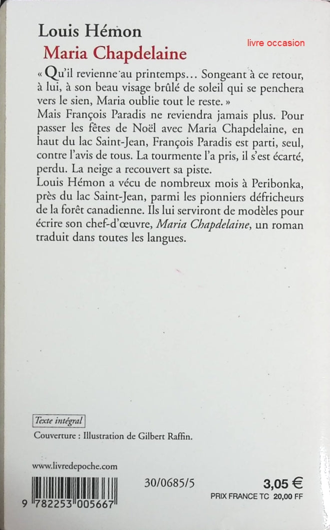 Maria Chapdelaine - Louis Hémon - Livre