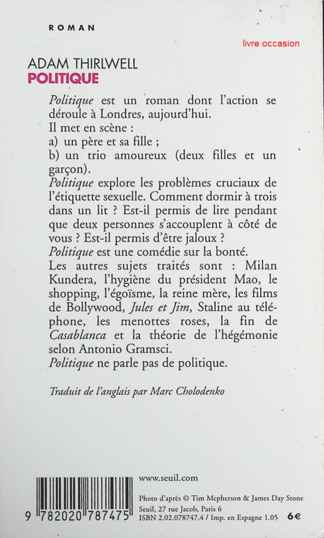 Politique - Adam Thirlwell - Livre