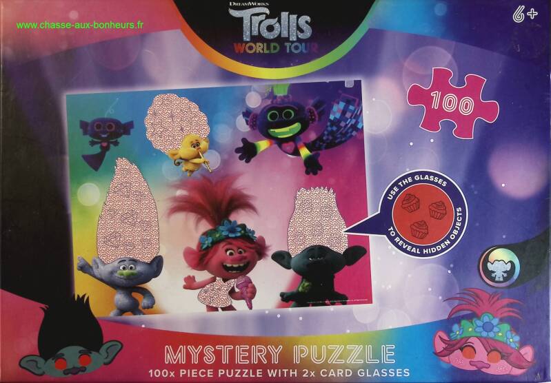 Puzzle 100 pièces + lunette - Trolls world tour - jeu de société